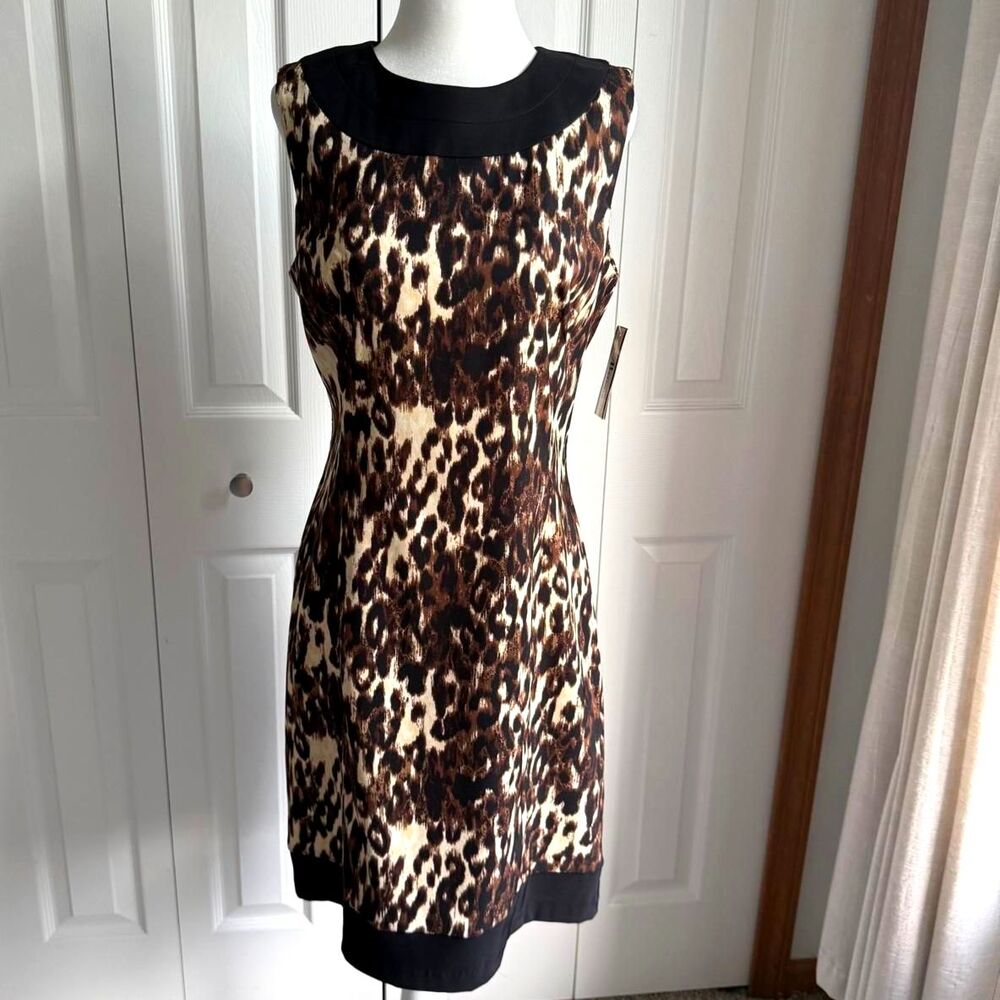 2010s leopard print dress w black trim & stretch size 10 new w/tags by AB Studio